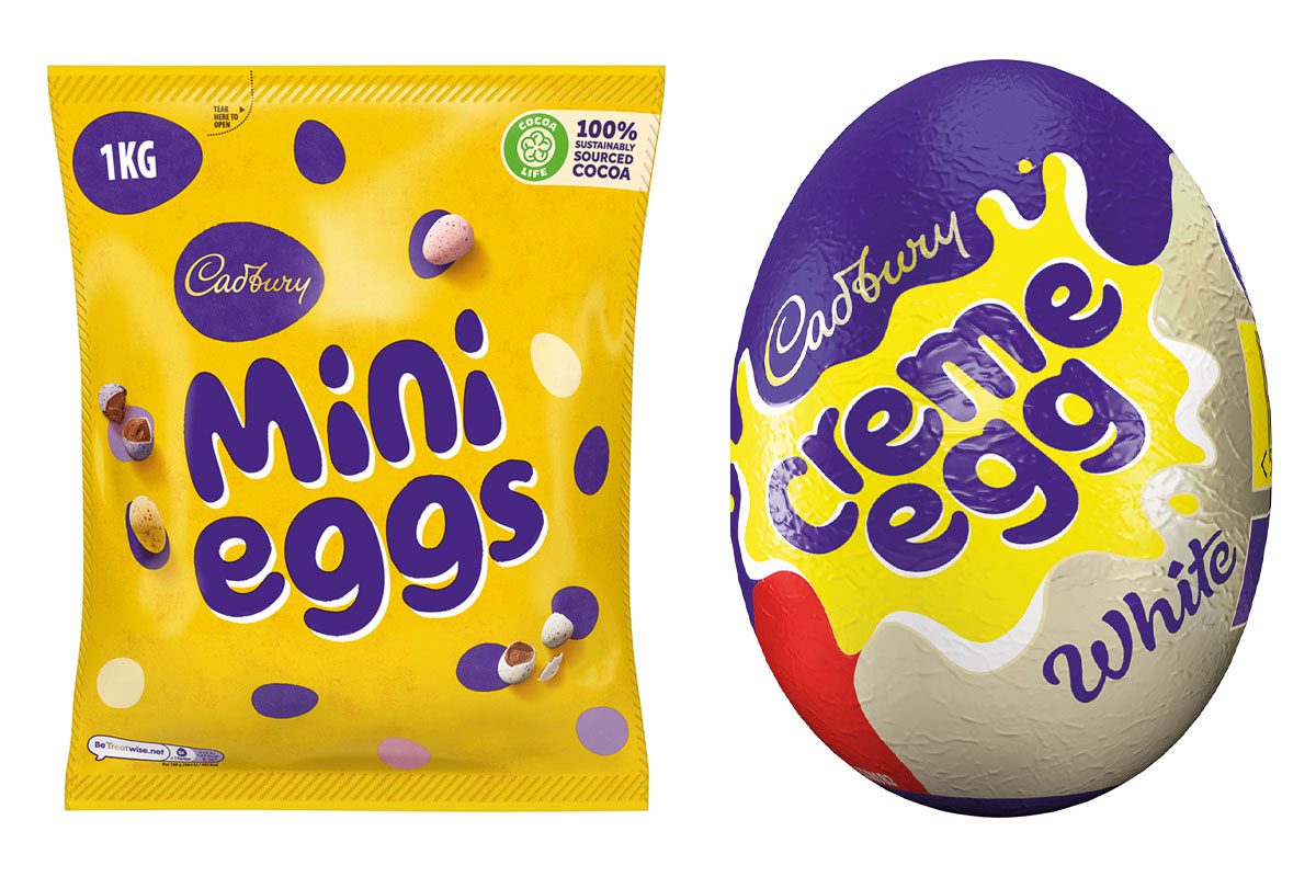 Cadbury Mini Eggs and white Creme Egg