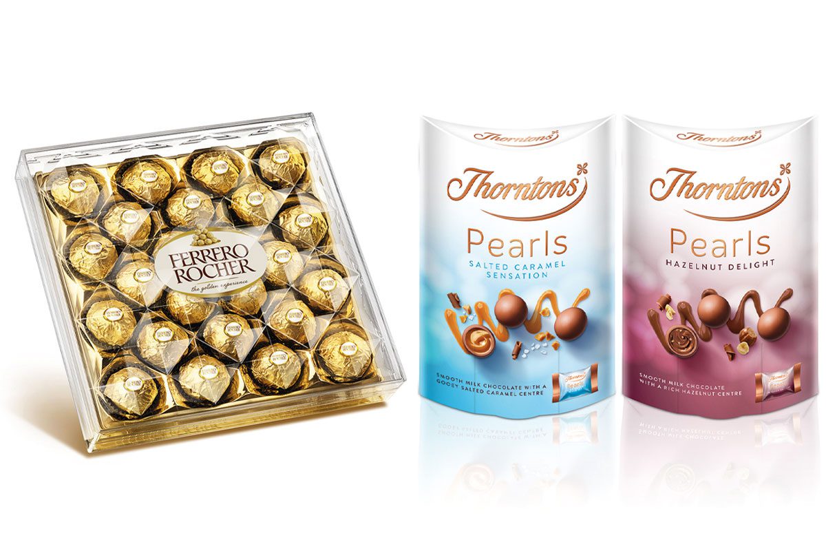 Ferrero Rocher and Thorntons Pearls.