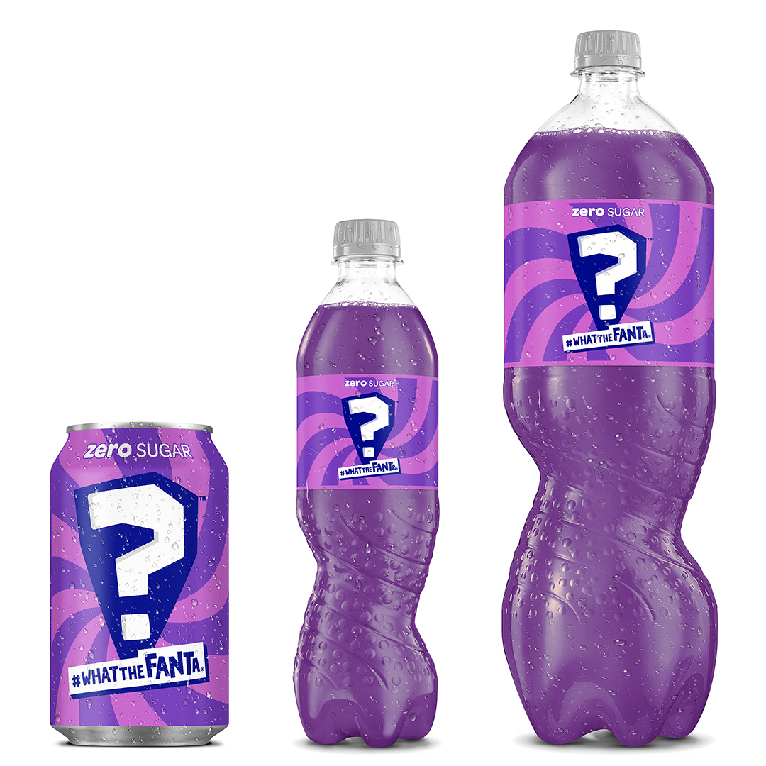 can and bottles of new fanta what the flavour drinks - purple