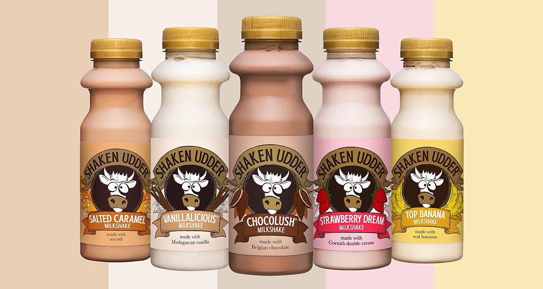 Range of milkshake options from the Shaken Udder brand