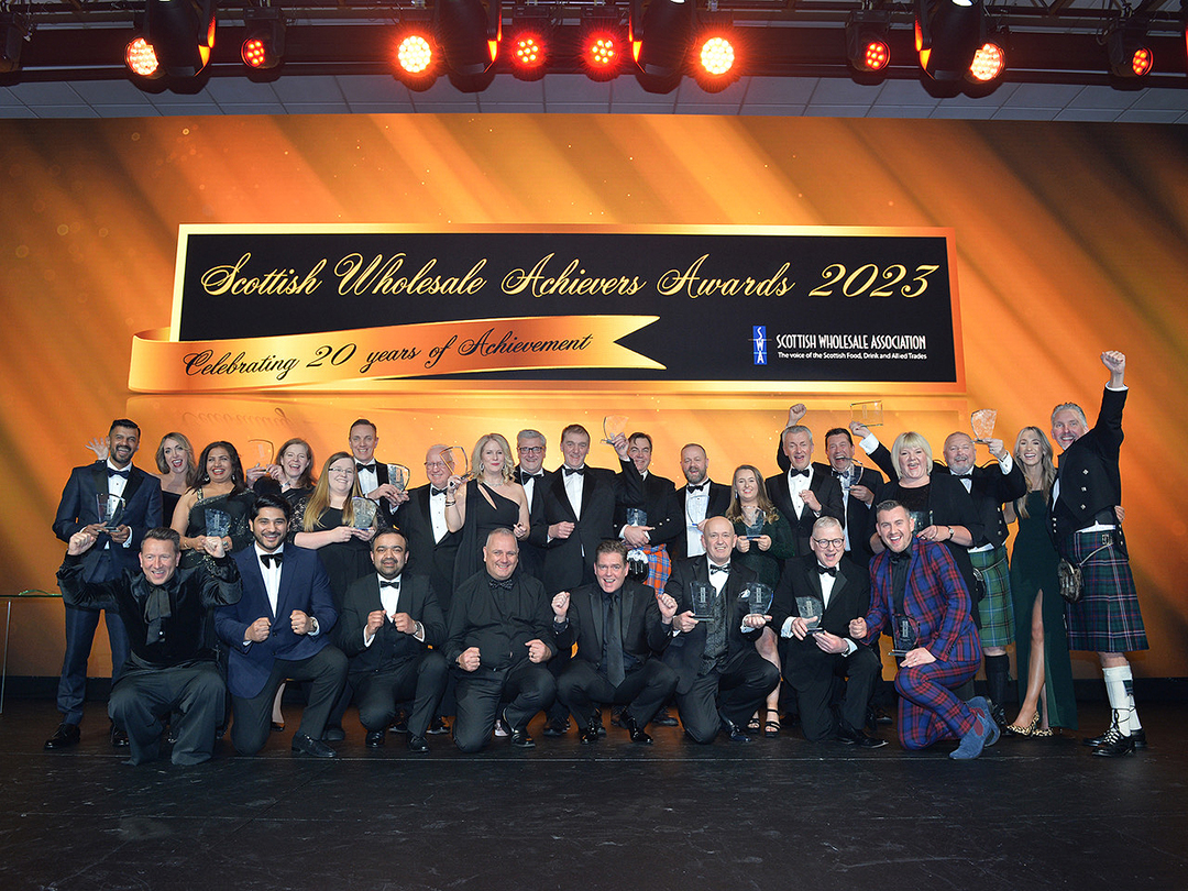 The awards winners at the Scottish Wholesale Achievers Awards 2023 celebrating their gongs