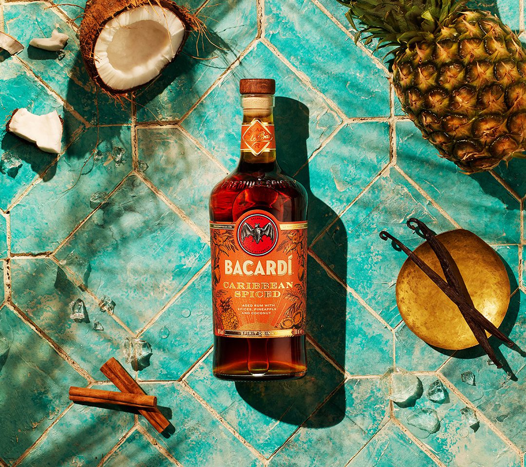 New Bacardi Caribbean Spiced rum with flavours of coconut, pineapple, cinnamon and vanilla