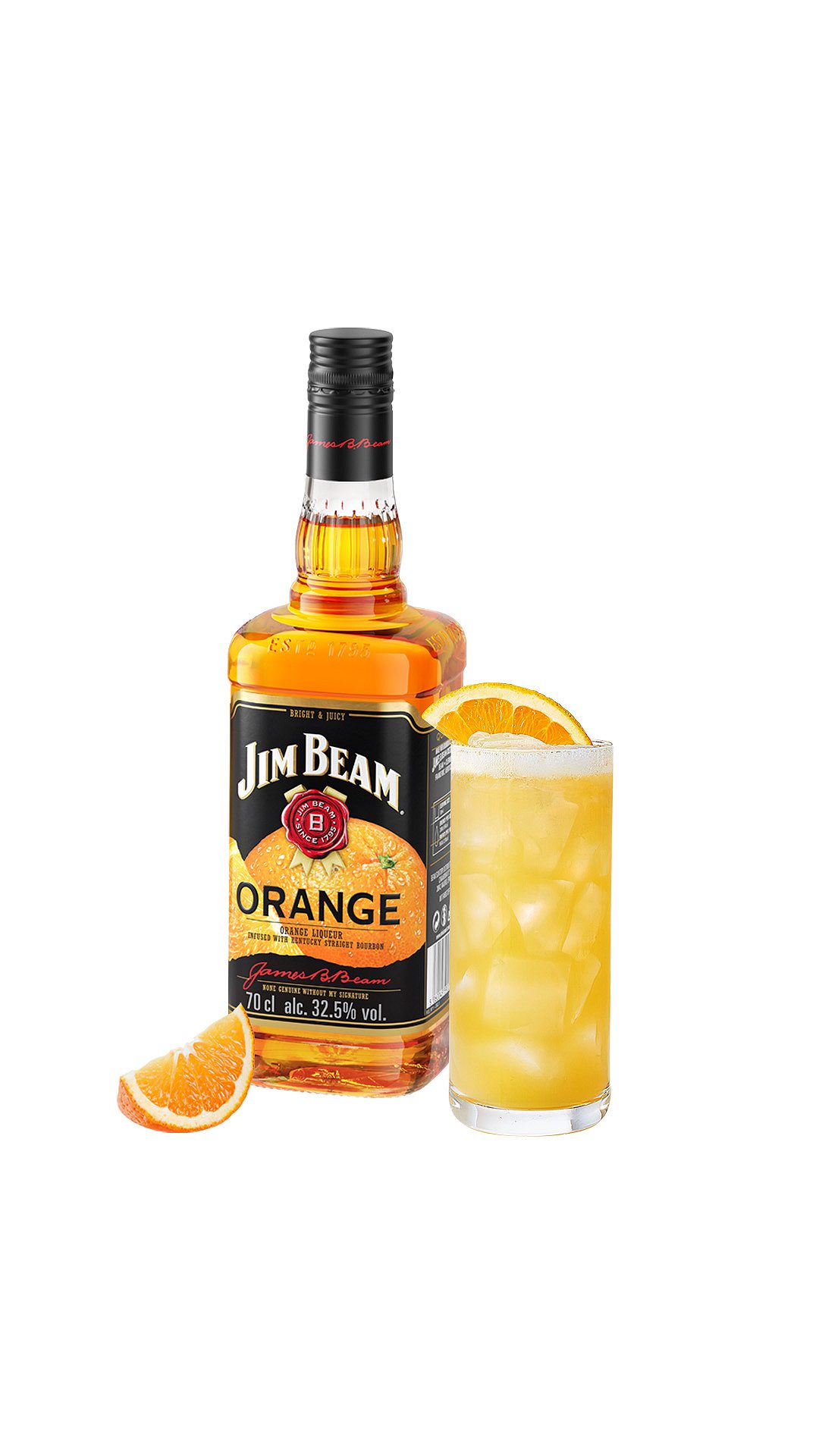 New Jim Beam Orange variant with an orange slice and a serve.