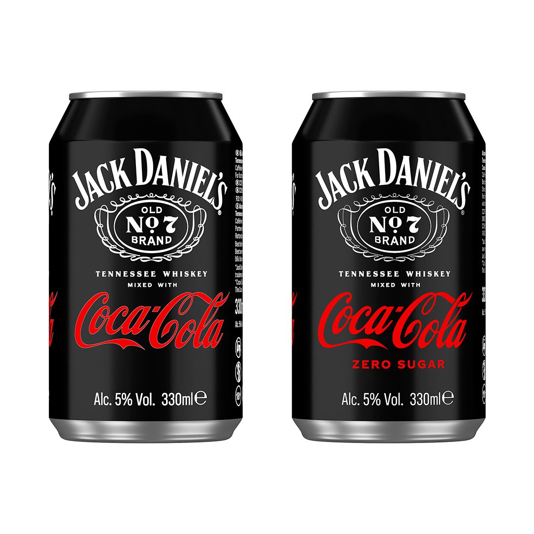 New Jack Daniel's and Coca-Cola RTD cans in full sugar and Zero Sugar variants