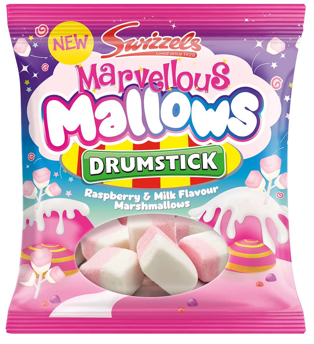 Swizzels Marvellous Mallows marshmallows sweets that come in Raspberry & Milk flavour