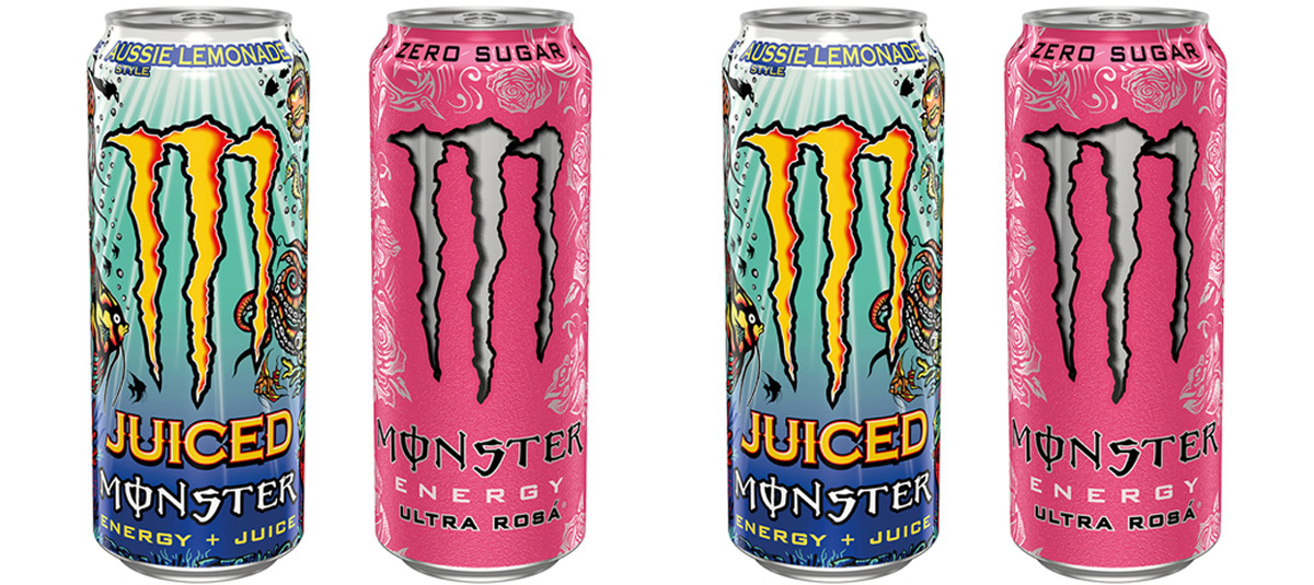 New Monster Juiced Aussie Lemonade Energy drink and Monster Energy Ultra Rosa Zero Sugar