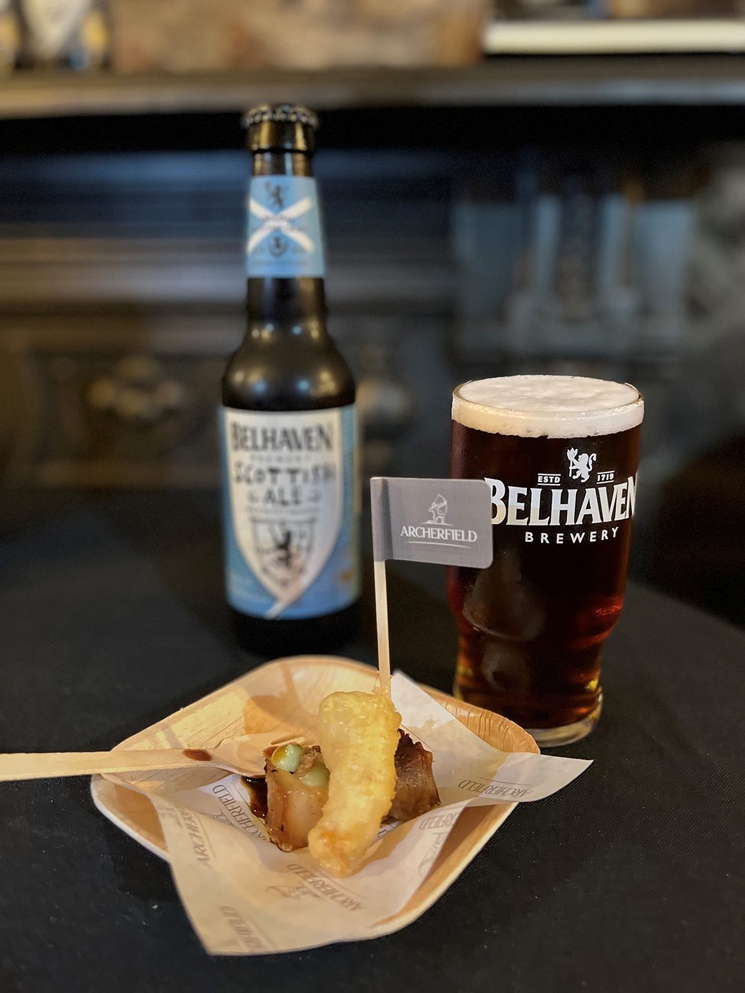 Belhaven Scottish Ale served alongside pork belly and langoustine from Archerfield House