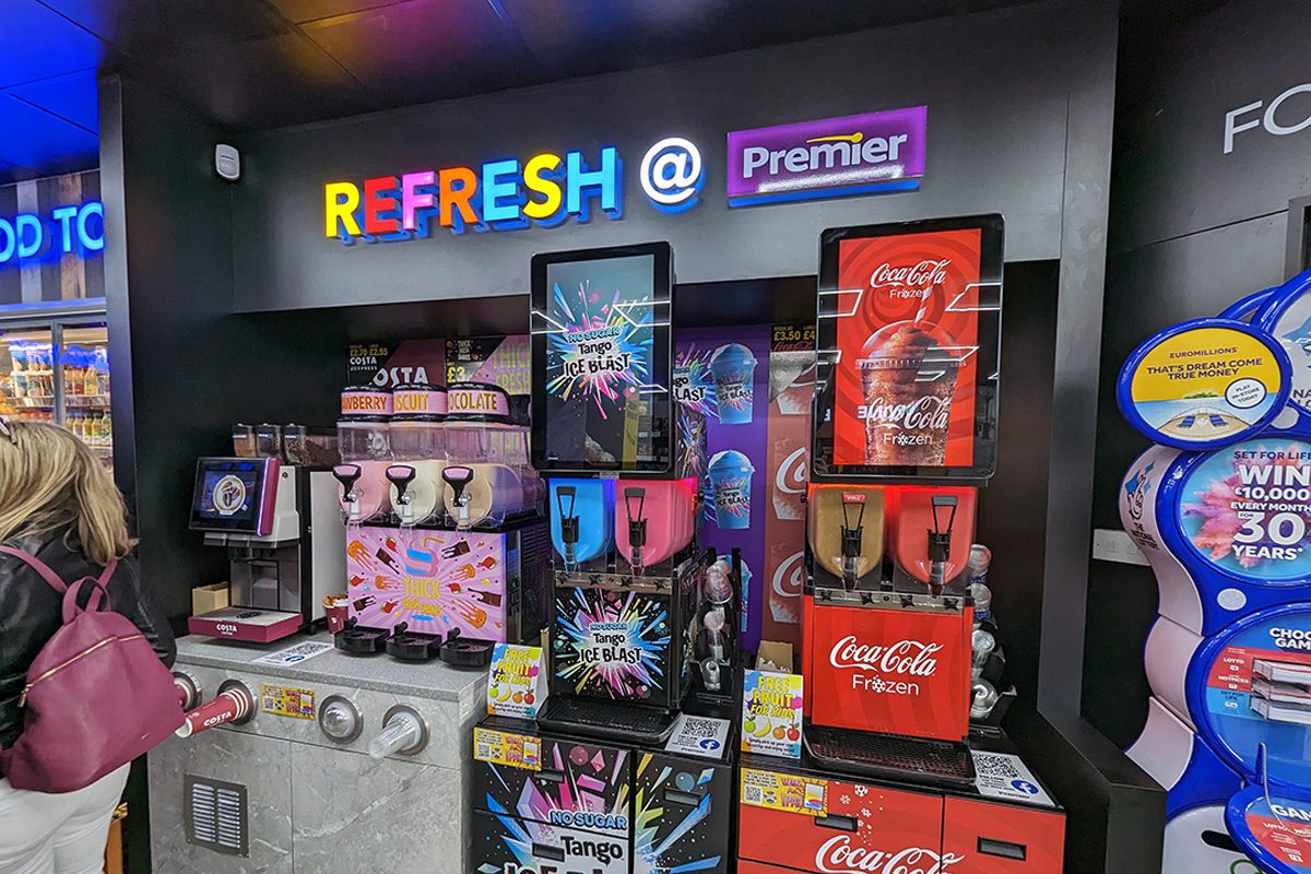 Refresh @ Premier station with Costa Coffee machine, Milkshakes, Tango Ice Blast slush machine and Coca-Cola Frozen slush machine.