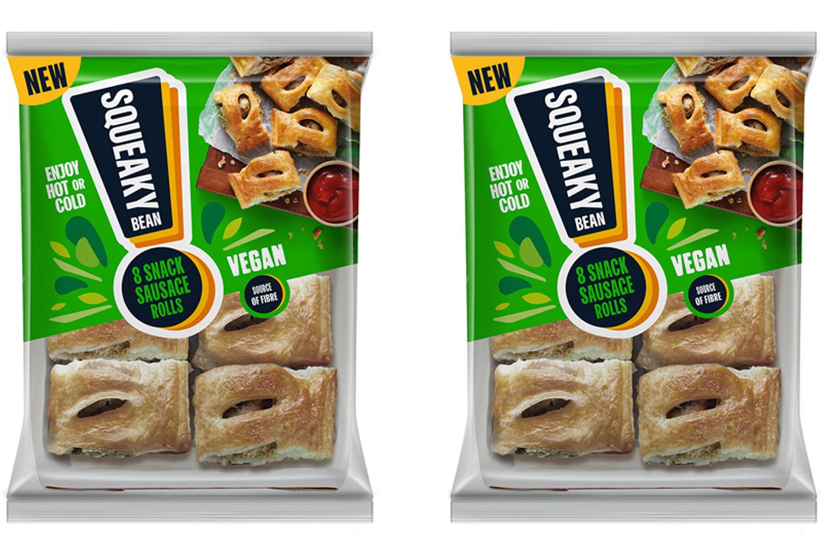 Two packs of new Squeaky Bean Vegan Snack Sausage Rolls.