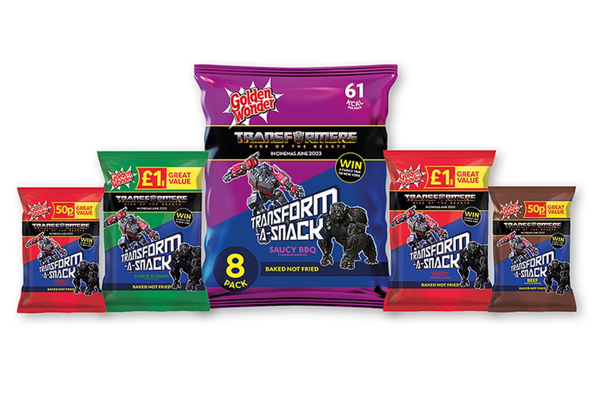 New Transformers Rise of the Beasts promotion on packs of Golden Wonder Transform-A-Snack