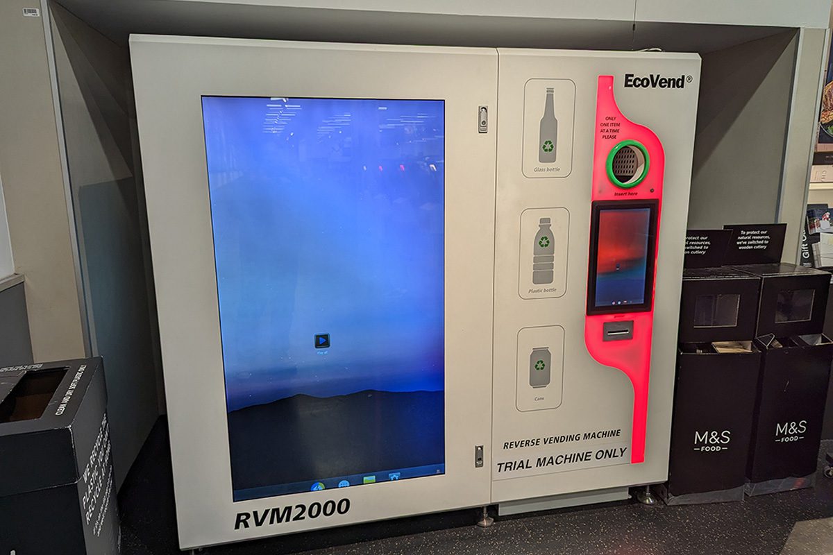 Image of a reverse vending machine designed as part of Scotland's DRS