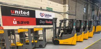 The electric forklift trucks at United Wholesale (Scotland).