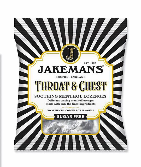 Pack shot of Jakemans Throat & Chest Soothing Menthol Lozenges Sugar Free