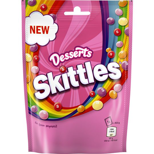 Pack shot of the new Skittle Desserts