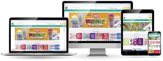 A laptop, computer, tablet device and mobile phone all display the new World of Sweets retail website and app.