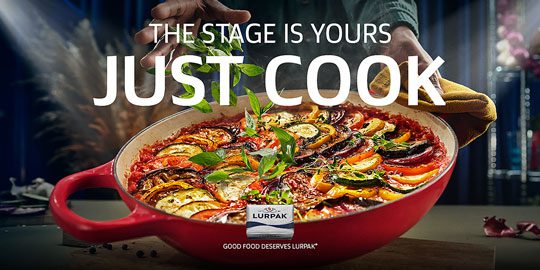 Lurpak campaign featuring a person throwing basil into a pot of ratatouille.