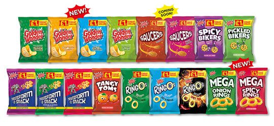 The Tayto Group's Golden Wonder £1 PMP line up.