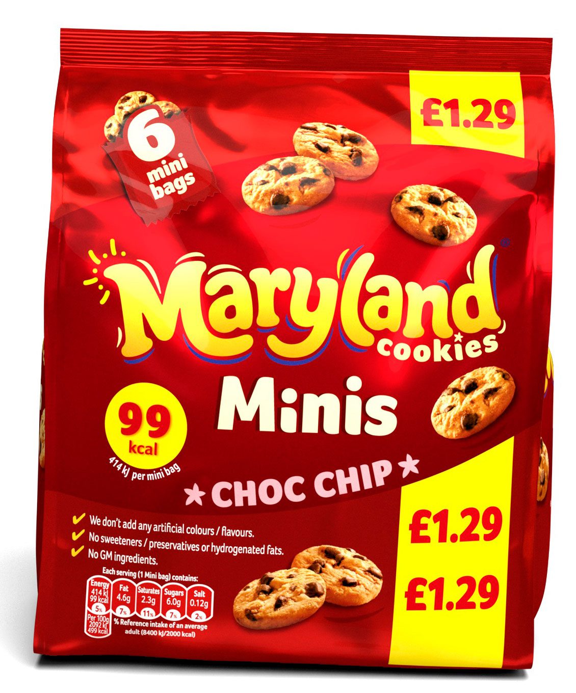 The Maryland Choc Chip Minis PMP contains six small bags.