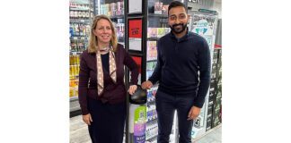 Eve Peters and Anand Cheema kickstarted the SGF’s new pilot in Cheema’s store Costcutter – Fresh in Falkirk.