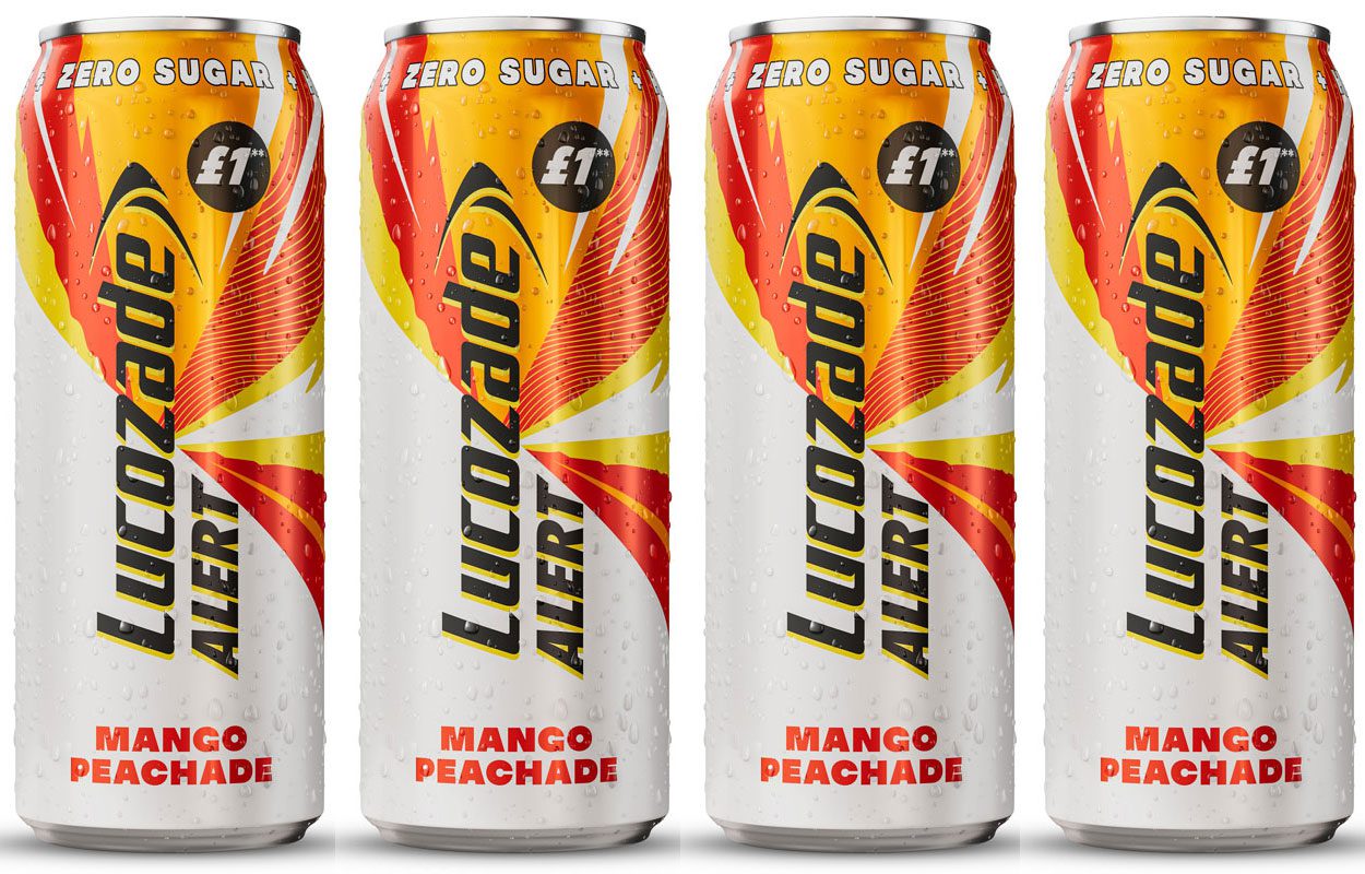 Lucozade Alert is now available in a Zero Sugar Mango Peachade variant that includes a PMP offering.