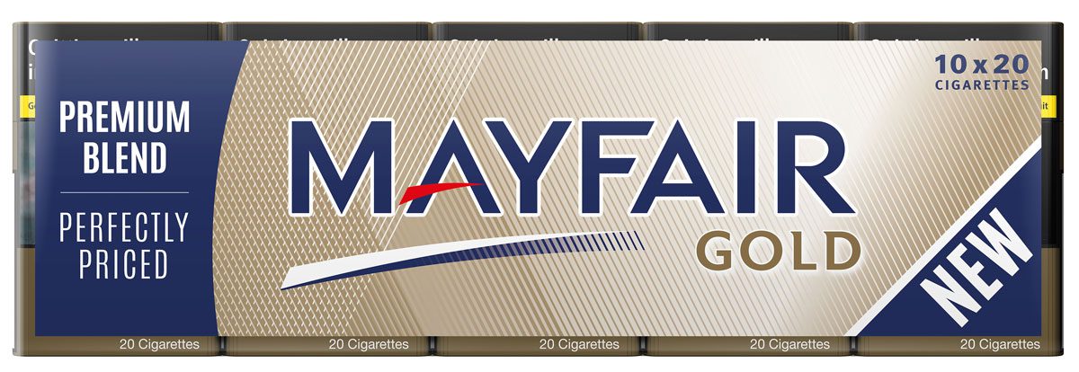 Japan Tobacco International has launched a new low-price factory-made cigarette called Mayfair Gold.