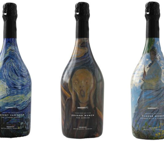 Market news | Desiderio, Kingsbarns, Jam Shed and Label 5 The Desiderio No.1 prosecco bottles featuring works by Van Gogh, Munch and Monet.