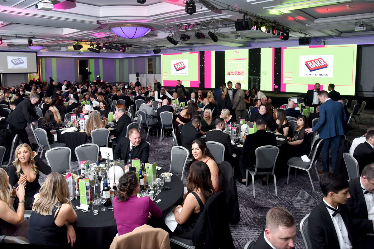 Guests gather in the ballroom at the Hilton Glasgow for the Scottish Grocer Awards 2023.