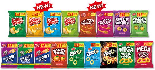 Golden Wonder range of £1 PMP sharing crisps.