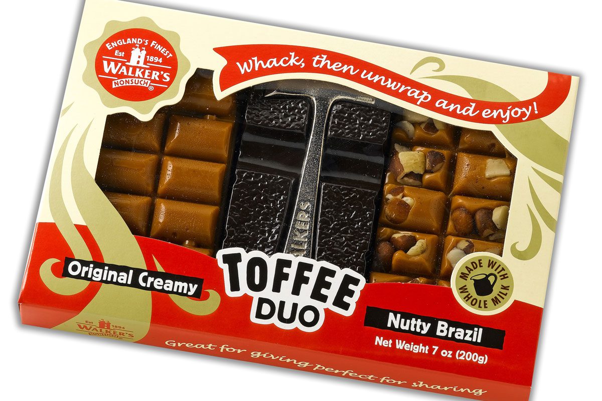 Pack shot of Walker's NonSuch Toffee Duo including Original Creamy and Nutty Brazil.