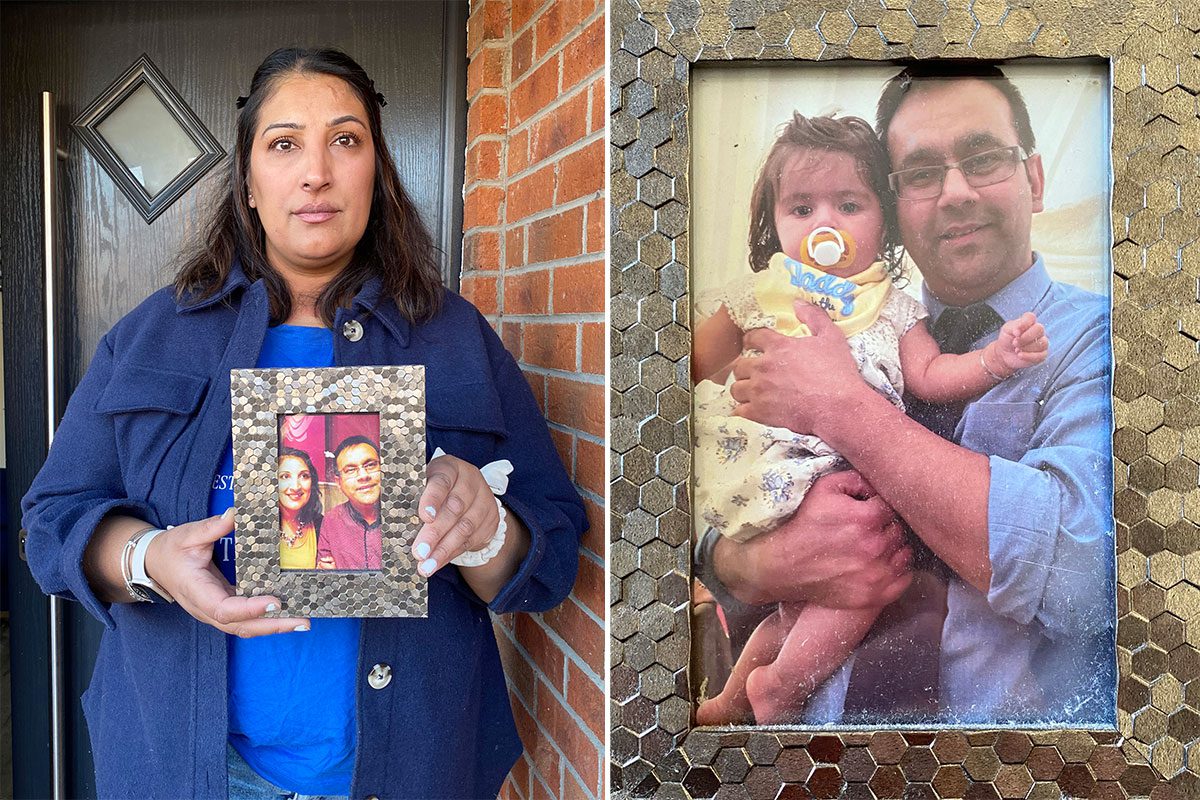 Mandy with a treasured photo of her and Steve, and Steve with their youngest girl.
