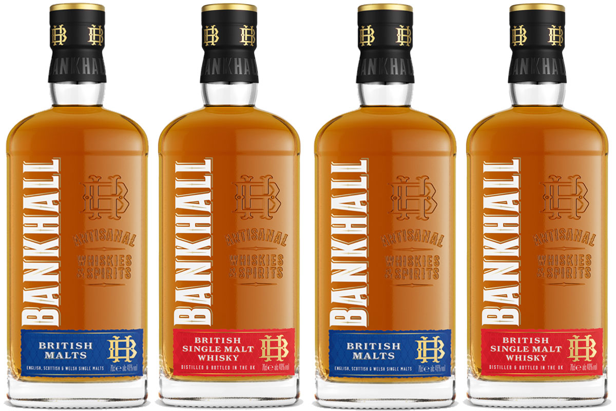 Bottles of Bankhall whisky with Bankhall British Malts and Bankhall British Single Malt Whisky.