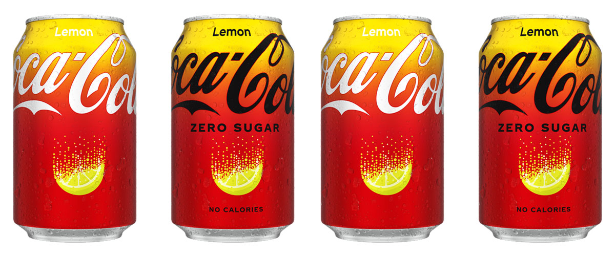 Pack shots of Coca-Cola Lemon and Coca-Cola Zero Sugar variants.