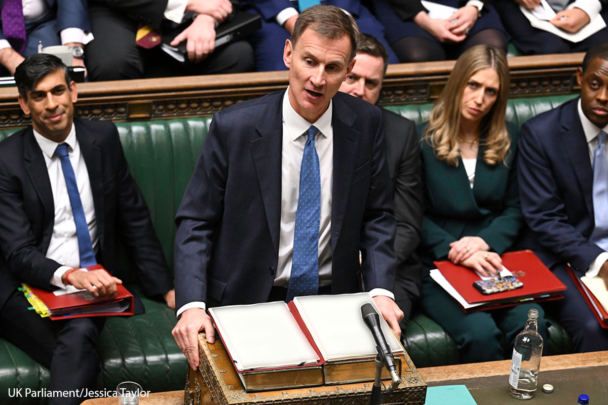 Jeremy Hunt in parliament delivering the Autumn Budget 2023.