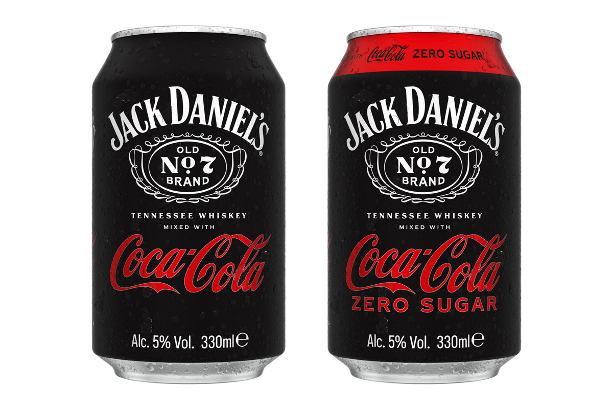 Jack Daniels and Coca-Cola and Jack Daniel's and Coca-Cola Zero Sugar pack shots.