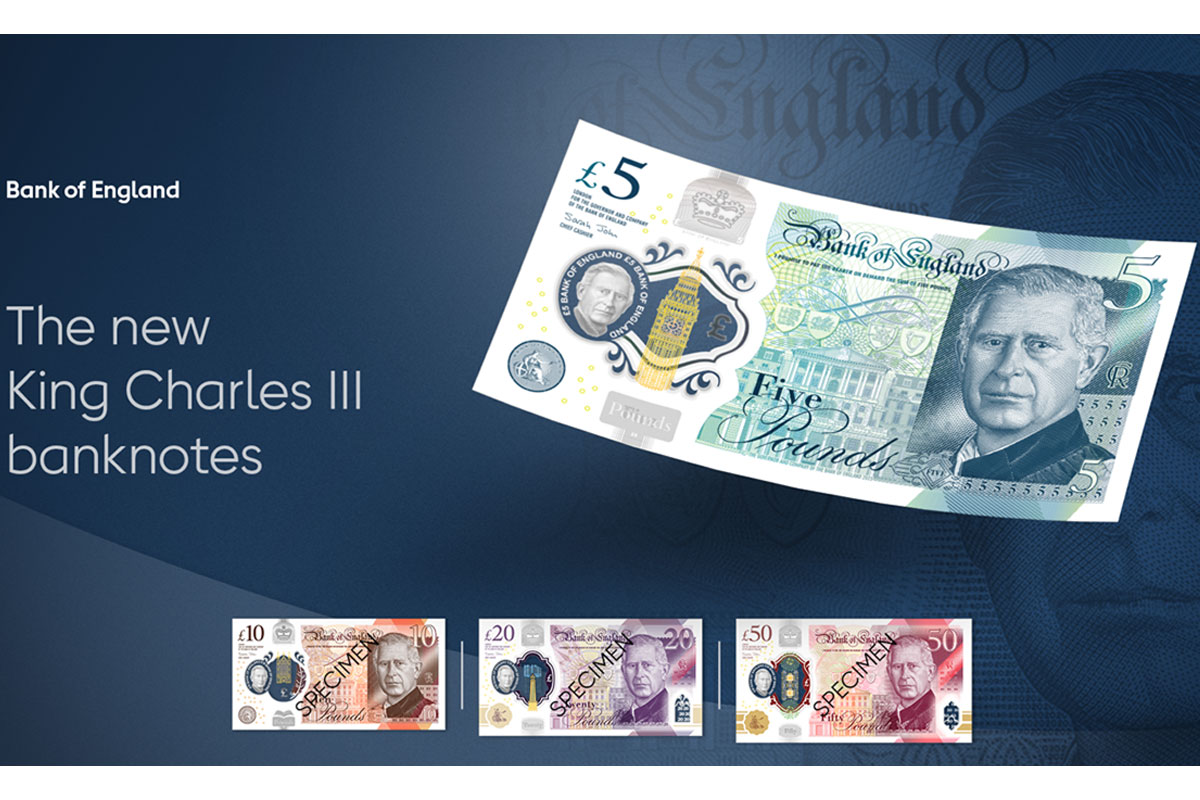 Bank of England statement showing the new banknotes featuring the portrait of King Charles III.