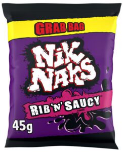 The new KP Snacks Nik Naks Rib 'N' Saucy grab bag.