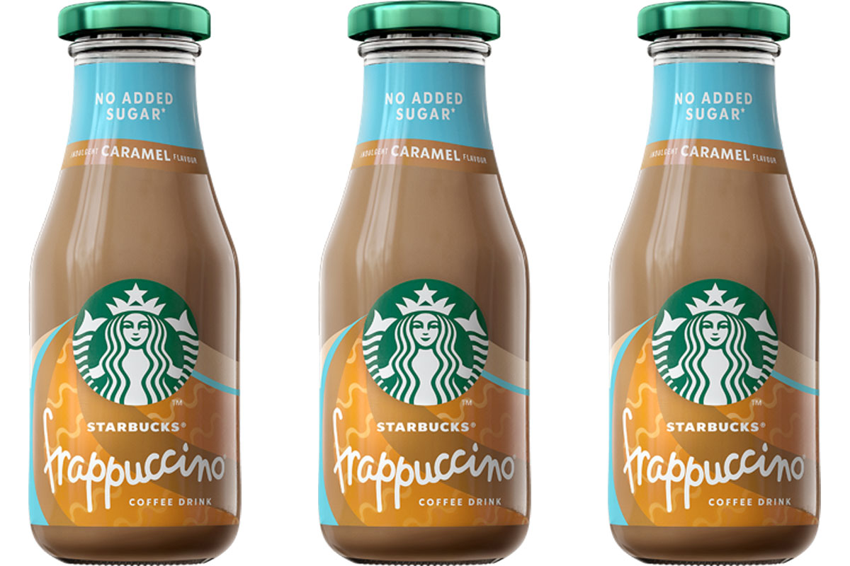 Pack shots of Starbucks Frappuccino Caramel No Added Sugar.