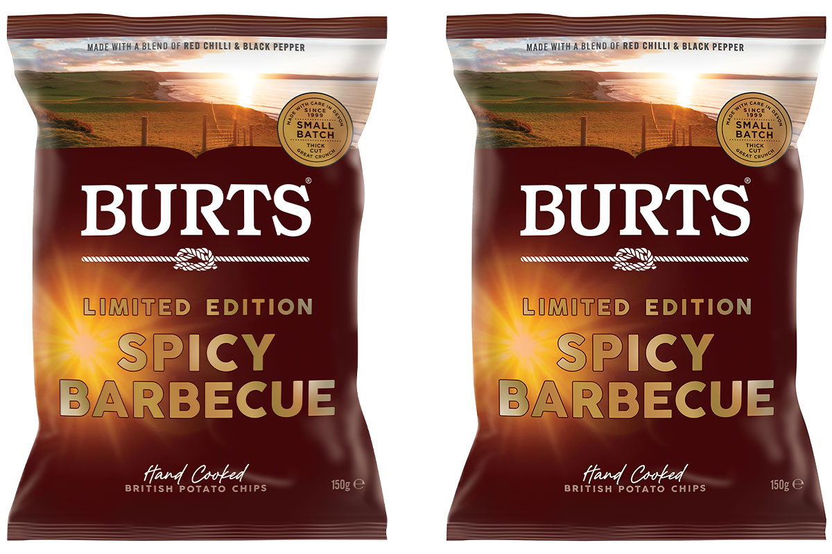 The new Burts Spicy Barbecue flavour potato chips are available in 40g and 150g pack formats.