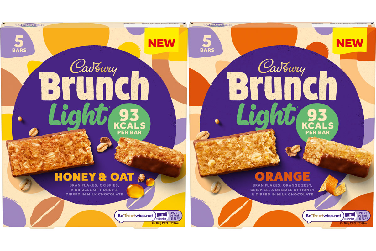 Pack shots of the new Cadbury Brunch Light packs including Honey & Oat and Orange.