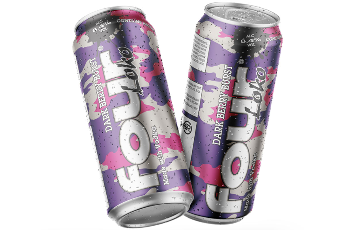 Pack shot of the new flavour of Four Loko with Dark Berry Burst.