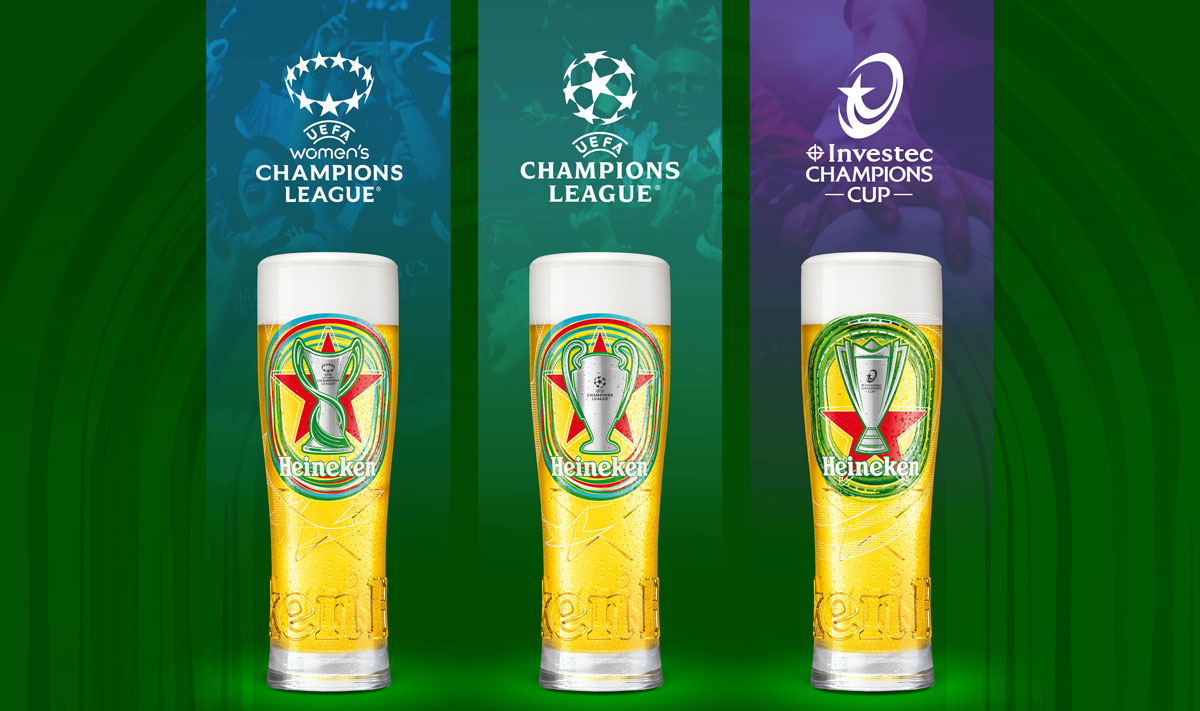 The limited-edition Heineken UK glasses that are being made available to shoppers.