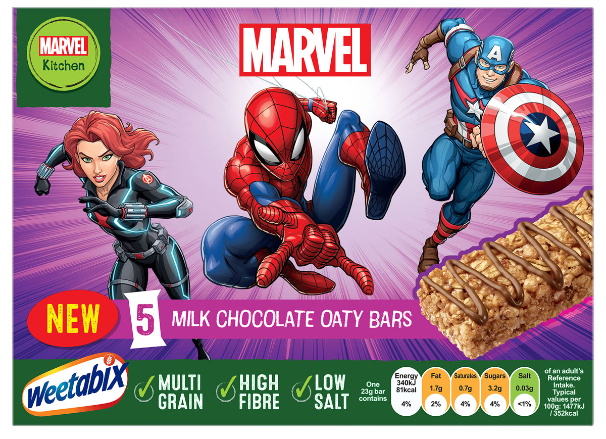 The Weetabix Marvel Oaty Bars include a Milk chocolate variant.