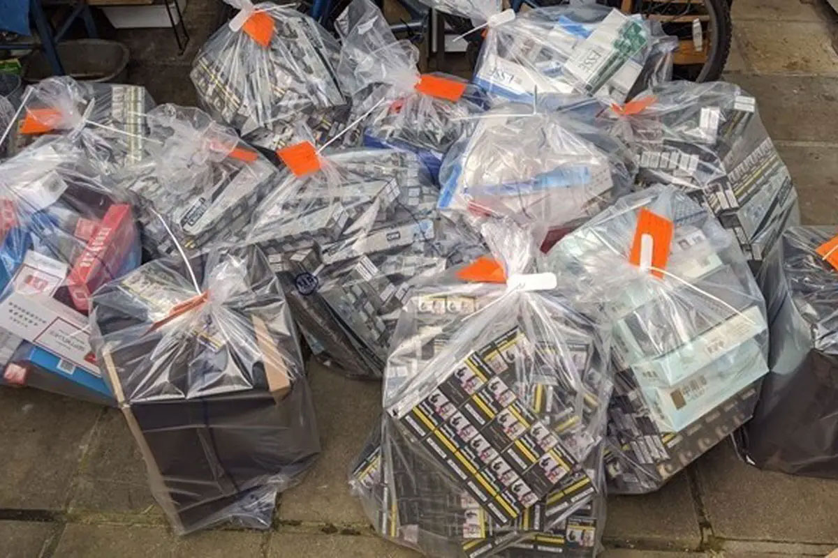 An illegal tobacco haul with bags filled with tobacco products that were not subject to UK tax.