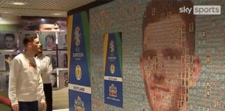 Scotland captain Andy Robertson was shown his mural made up of 5,000 cards.