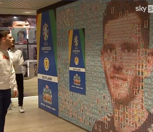 UEFA Euro 2024 build-up – Topps Scotland captain Andy Robertson was shown his mural made up of 5,000 cards.
