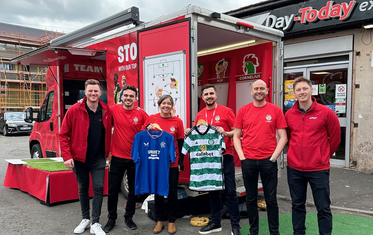 The Kellanova team with the Kellogg's-branded "changing room" van during their visit to Scotland.