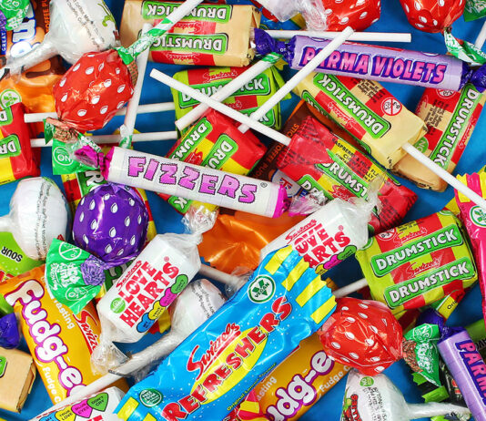 Confectionery rules the big night in Swizzels variety bags are packed full of old favourites such as Love Hearts, Parma Violets, Drumstick lollies and Refreshers chews.