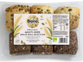 Biona rolls into the bakery category Pack shot of Biona Organic Multi-Seeded Bread Roll Selection.