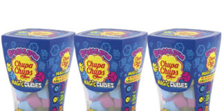 Pack shots of Chupa Chups Big Babol Magic Cubes bubblegum.