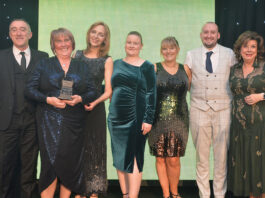 Awards Profile – Sustainability Champion The Premier @ DUSA team accept the award for Sustainability Champion at the Scottish Grocer Awards with John Leslie of Britvic and Scots comedian Elaine C Smith.